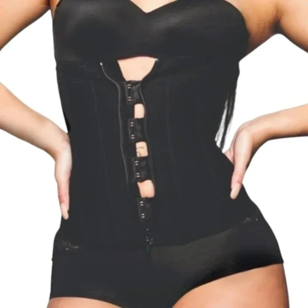 NWT Killer Kurves Shapewear Clip and Zip Latex Waist Trainer Corsette Black XL